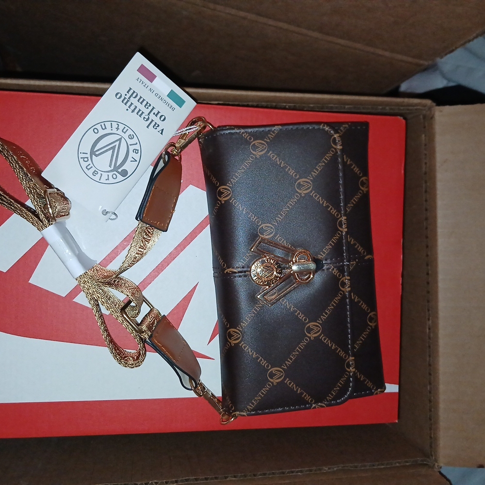 Valentino Signature Brown and Gold Crossbody Bag